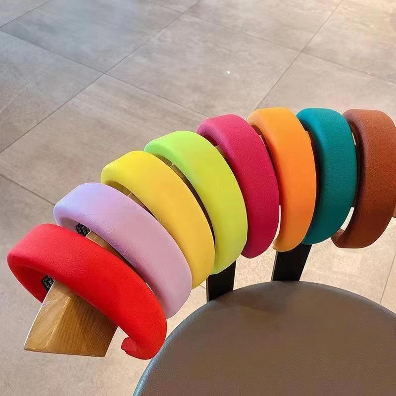 Fascia Estiva Monocolore Coreana con Bordo Ampio e Testa in Spugna per Donna - Accessorio per Capelli Sottile per la Parte Superiore del Cranio