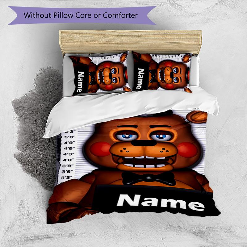 3pcs Freddy Bear2 Cover Set - Personalized Name, HD Printed Bedding with 1 Cover and 2 Pillowcases - Perfect for Home Decor, Easy Care