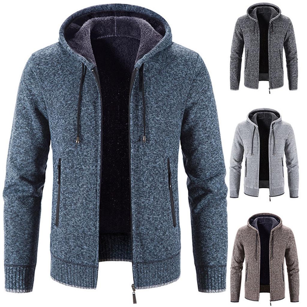 Men  Knitted Sweater Sweater Hooded Hood Zipper Cardigan