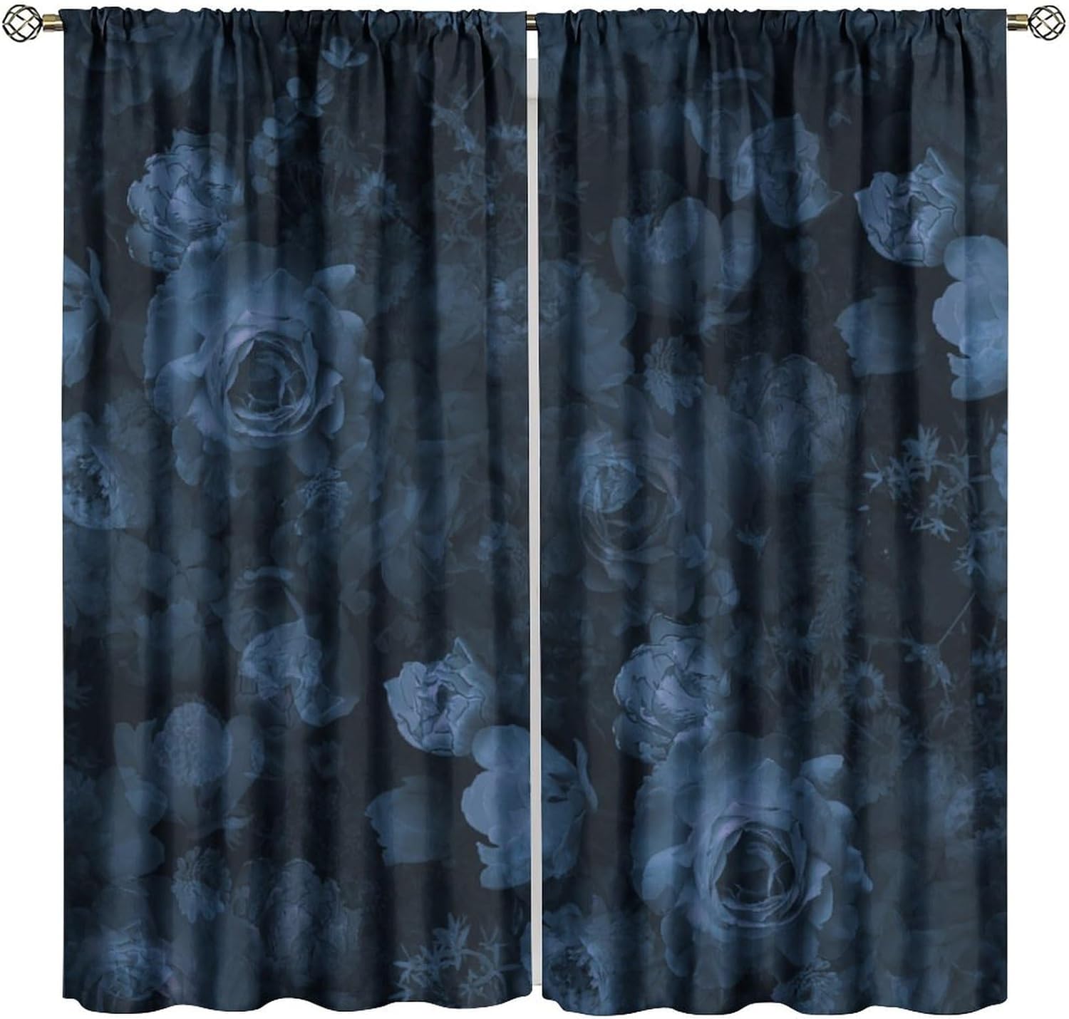 

Gothic Blue Floral Blackout Curtains Retro Flower Rustic Watercolor Vintage Spring Plant Boho Window Drapes for Living Room Be 100*130 HOOK 1pcs