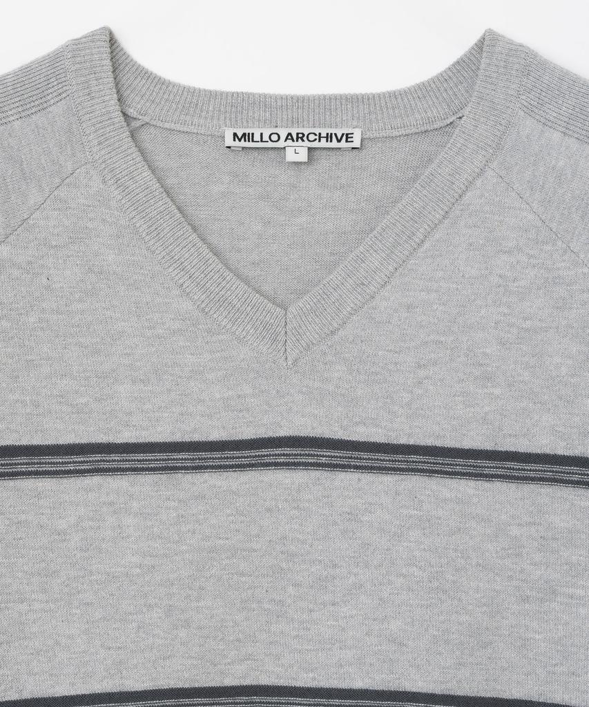 MILLO ARCHIVE Hey V-Neck Striped Knit [Melange Gray]