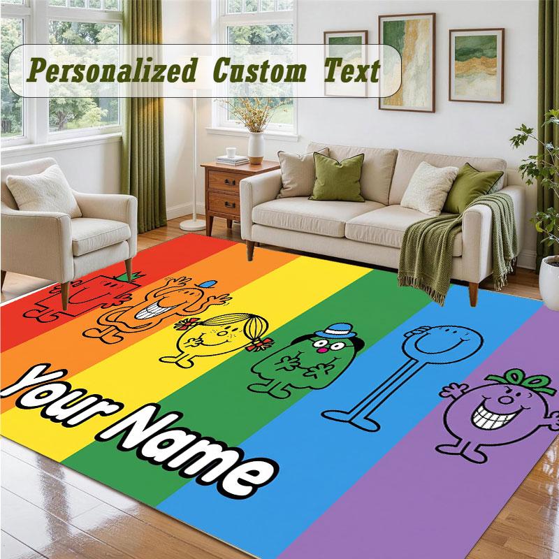 Crystal Velvet Square Rug Custom NameMr. Men & Little Miss Pattern Non Slip Home Floor Decor Rug