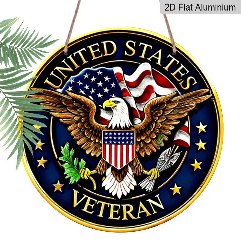 

2D Flat, 1pc Patriotic American Veteran Round Aluminum Sign, with US Flag and Eagle Design Retro Wall Art, Suitable for 4th of July, Memrial Day 7.87*7.87inch