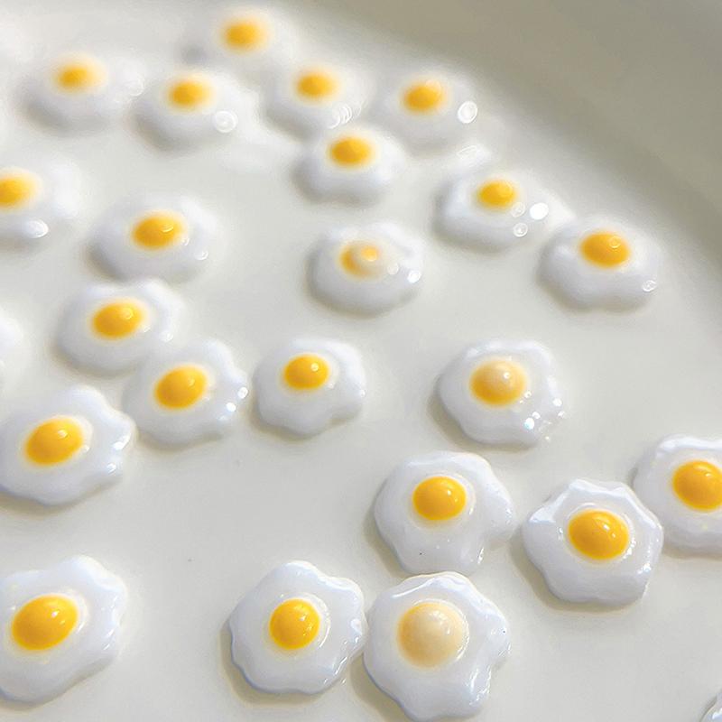 20Pcs/Bag Mini Poached Eggs 3D Nail Art Decorations Cute Poached Eggs Nails Charms Designs Diy Resin Nail Accessories