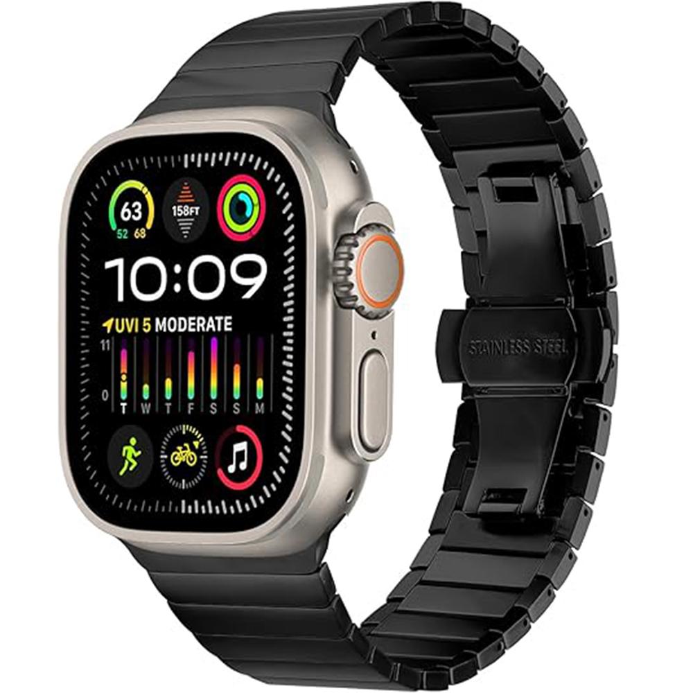 

Watch Band For Apple Watch Series 10 Ultra 9 8 7 SE 6 5 4 3 2 1 46mm 49mm 45mm 44mm 42mm 1-Bead Bamboo Link Titanium Alloy Strap Black