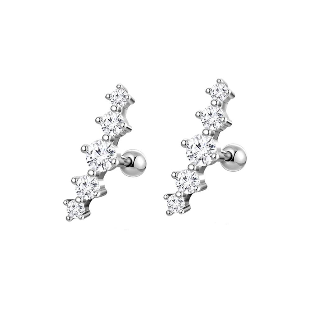 2pcs Hypoallergenic Stainless Steel Cartilage Stud Earrings,Eye Flame Moon Barbell Back Stud Cubic Zirconia Piercing Jewelry