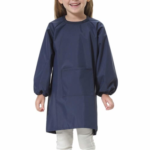 Mfay Smock Children's Plain Apron for Boys and Girls, Perfect for Lunch, Drawing, Kindergarten, and Daycare, 12 Colors Available, Navy, Size L