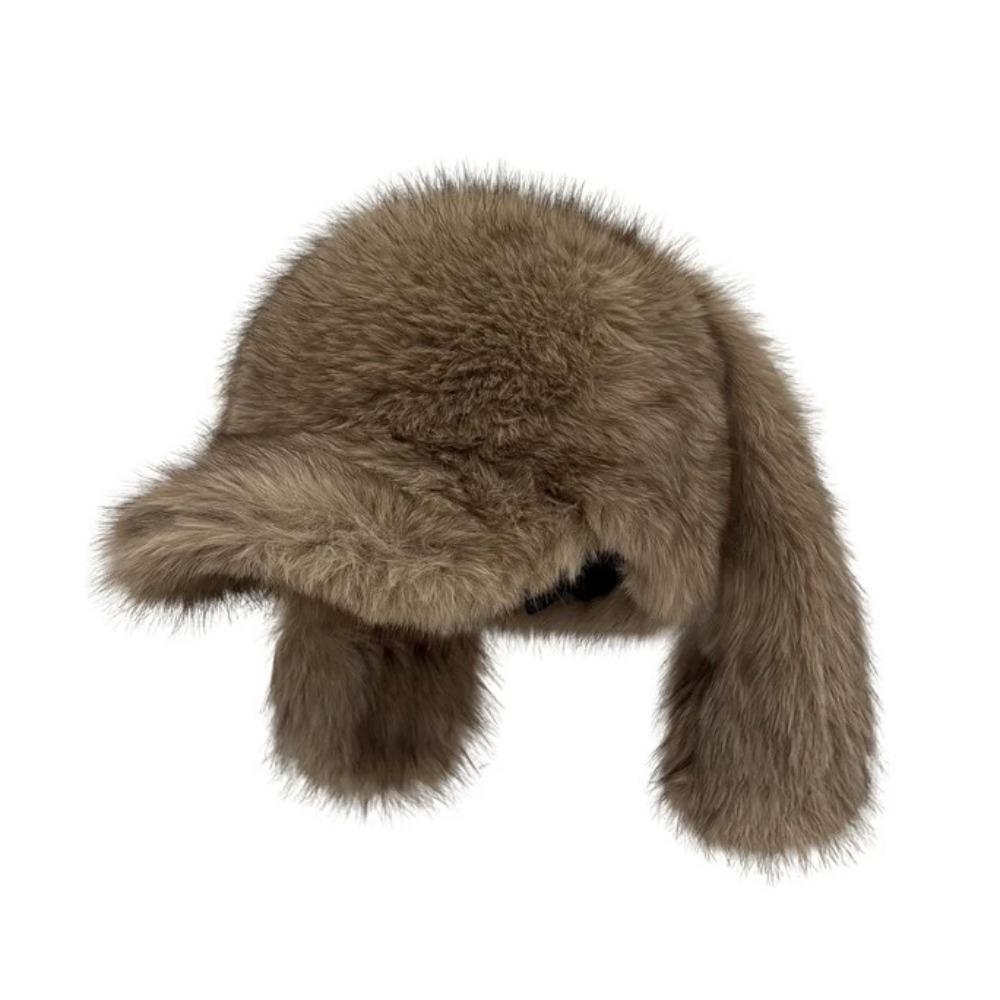 

Versatile Rabbit Ears Baseball Caps Solid Color Warm Baseball Caps Long Rabbit Ears Thickened Imitation Mink Baseball Caps кофейный