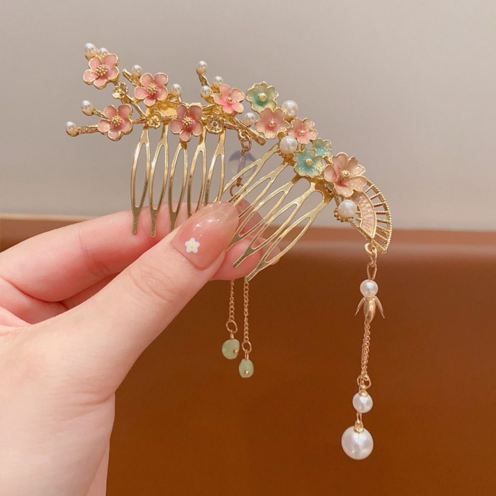 Fan Flower Hair Comb Pearl Chinese Style Hair Stick Children's Hairpin  Girl Hair Accessories