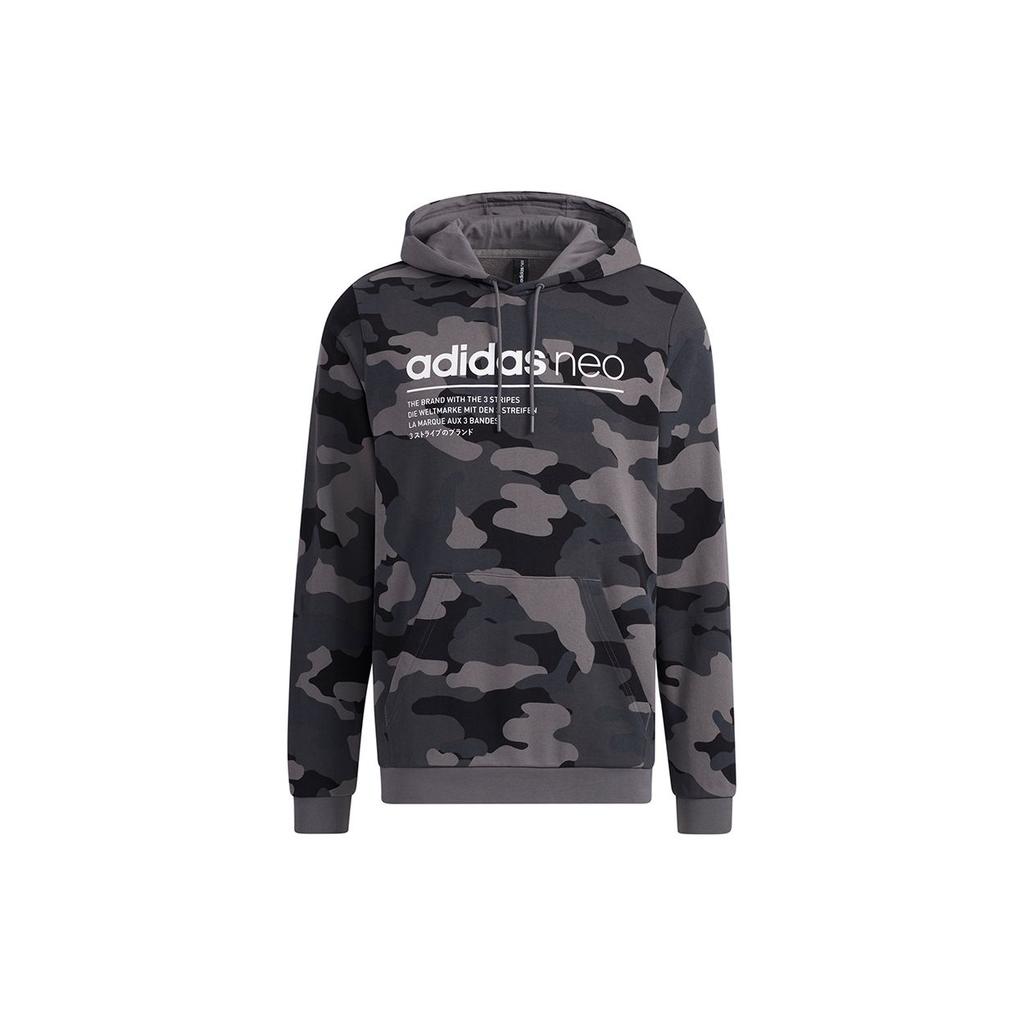 Adidas Neo Camo Logo Print Hoodie Men Tops Black HA1490