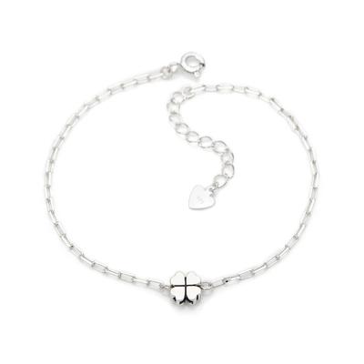 92.5 Sterling Silver Lucky Clover Chain Silver Bracelet