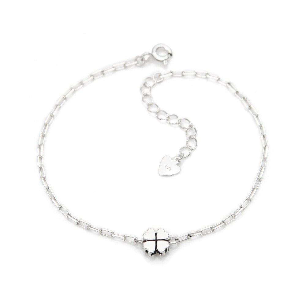 

92.5 Sterling Silver Lucky Clover Chain Silver Bracelet