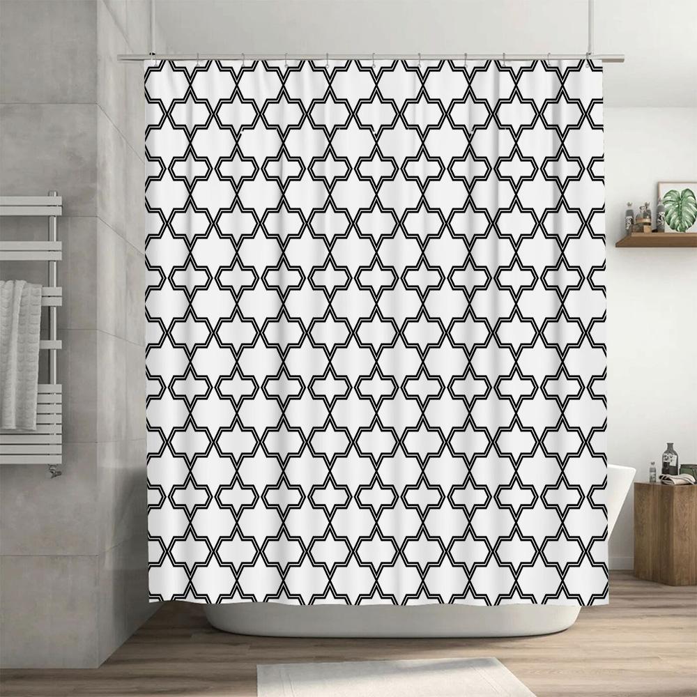 White Black Moroccan Geometric Shower Curtain For Bathroom Decor Size Customizable (Customized) 180 X 240Cm   70X95Inches