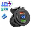 83W Zásuvka nabíječky do auta PD 30W Rychlé nabíjení Dvojitý USB+Type C Výstup Telefonní napájecí adaptér s voltmetrem pro motocykl, nákladní automobil, loď