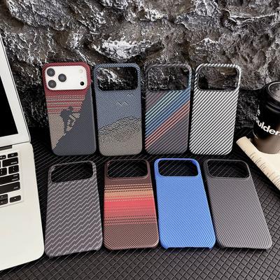 Para Apple 17 ProMax Capa de Celular com Padrão de Soldagem de Carbono Kevlar para iPhone 16 Criativa Anti-Queda Meio Pacote Capa Dura