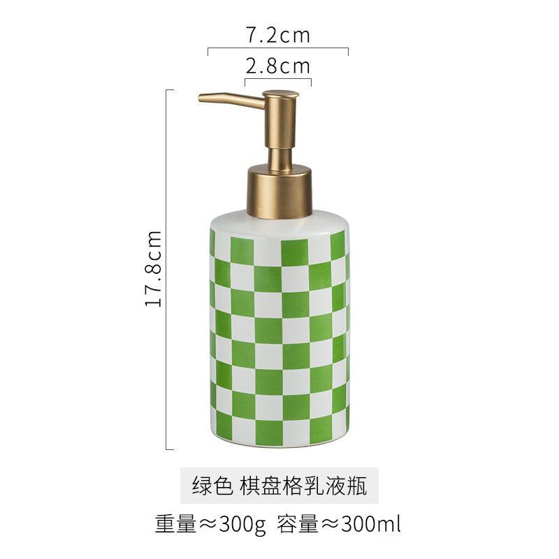 

Checkerboard Ceramic Lotion Bottle Soap Dispenser Home Lotion Press Bottle Light Luxury Bathroom Decoration Bathroom Supplies зелёный