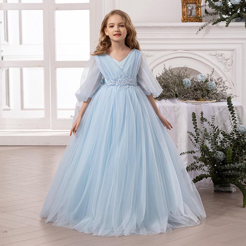 

Ексклюзивна пишна довга сукня для дівчаток на вечірні заходи та як сукня для квіткової дівчинки на дні народження та виступи 170 cm (14 Years) синій