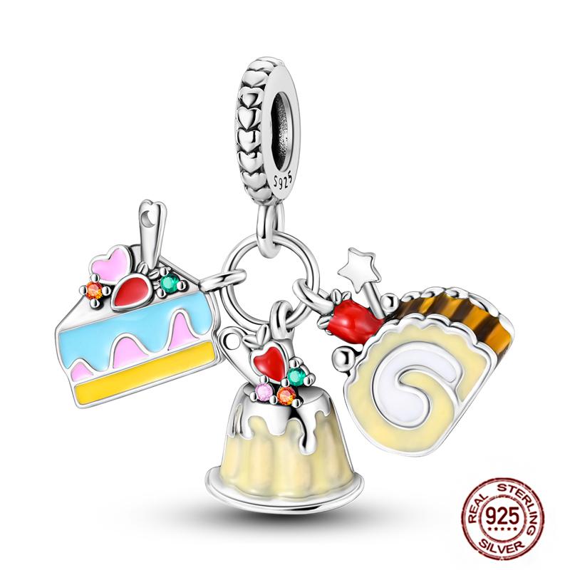 Fruit Food Charms Plata De Leyoriginal Strawberry Avocado Dessert Cake Charm Beads For Women Bracelet Accessory Diy Jewelry