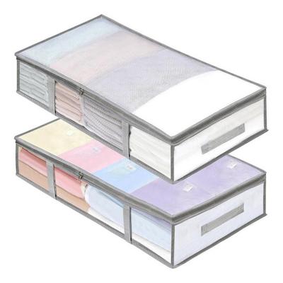 Under-Bed Storage Container Bin Zipper Closure Transparent Design Large Capacity Dustproof Pillows Quilts