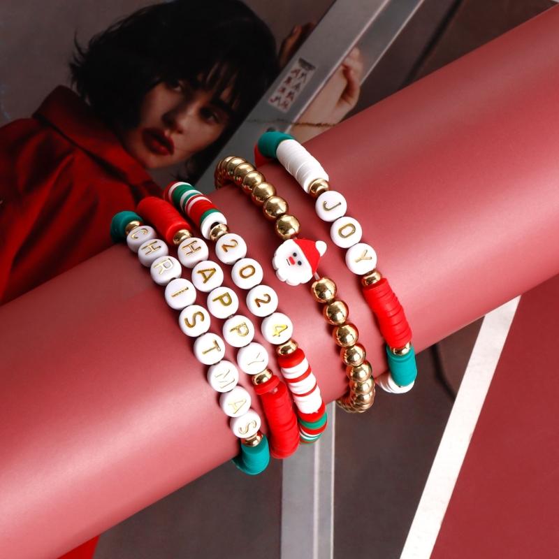 Stylish Bracelet Set for Women Christmas Celebrating Letters Wrist Chains Y2K  Exquisite Beaded Bangle Charm