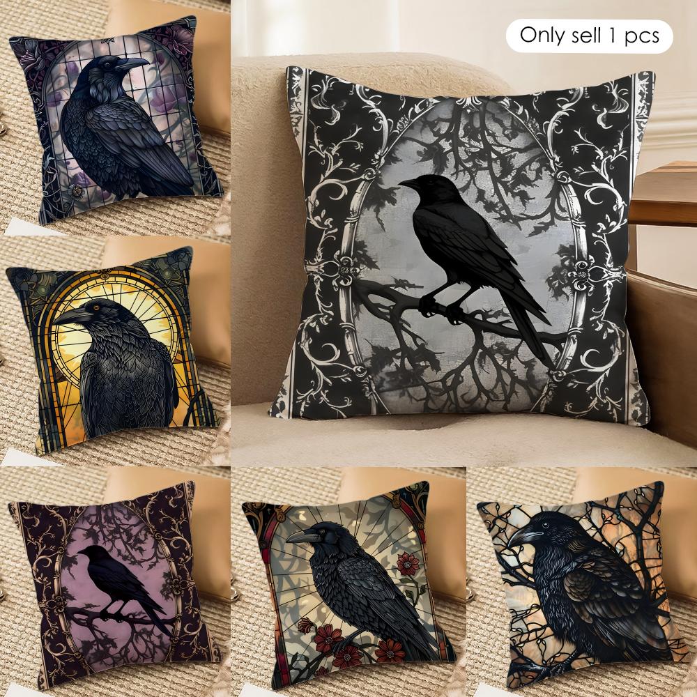 Happy Adults Toys Unisex Black Vintage Crow Cushion Cover Silky Short Plush Invisible Zipper Dustproof Sofa Pillow Case For Home Decor