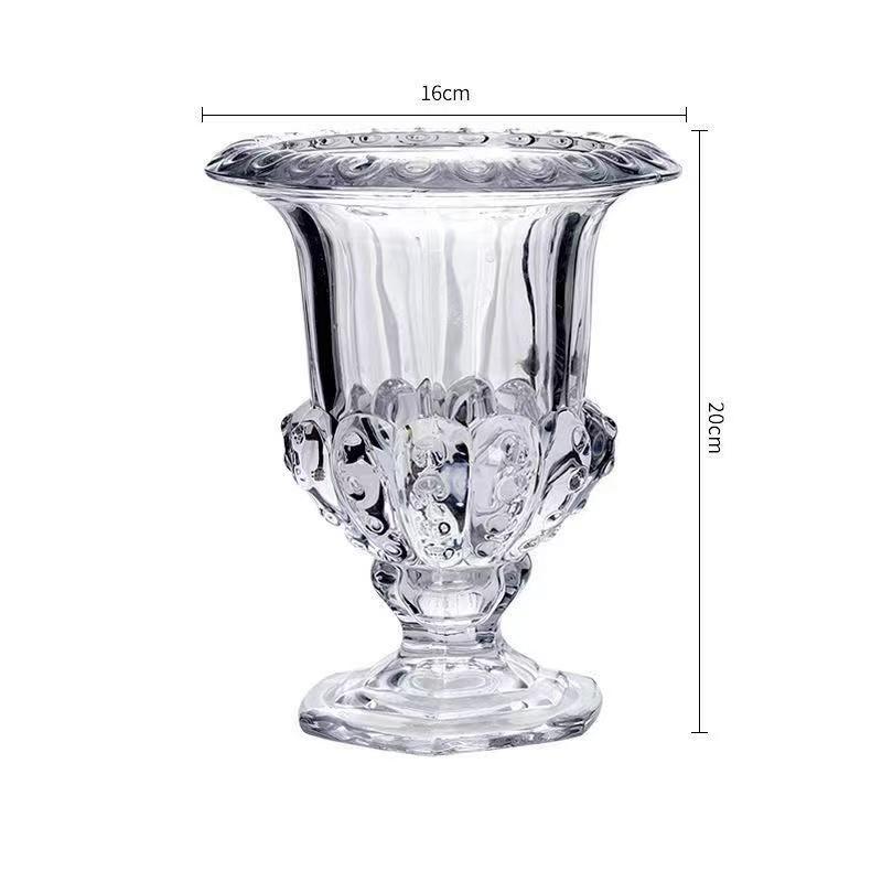 Vintage Roman Style Glass Vase Transparent Light Luxury Goblet Design High Foot for Wedding Centerpiece Desktop Ornament