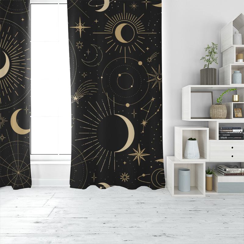 2Pcs Moon Stars - Printed curtains, Polyester material, bedroom curtains, Living room decor, home decor