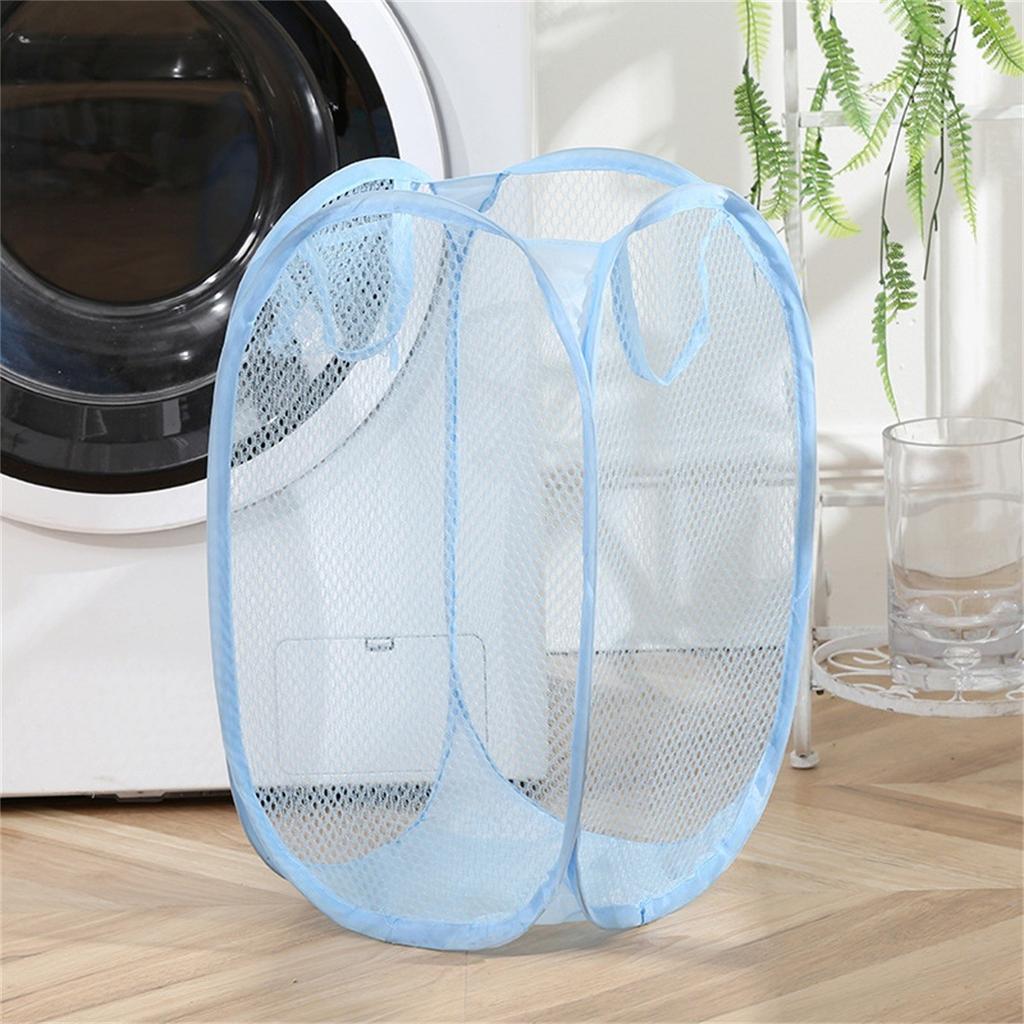 Mesh Laundry Hamper  Laundry Basket With Side Pocket Foldable Small Dirty Clothes Storage