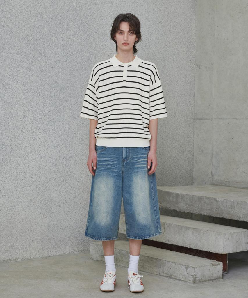 GLW Striped Collar Half Knit Ivory