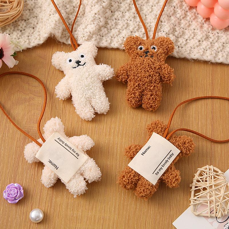 Niedlicher Bär Plüschtier Namensaufkleber Anhänger Cartoon Stoffpuppe Schlüsselanhänger Schlüsselanhänger Taschenanhänger Kinder Anti-Verloren Namensschild Geschenke
