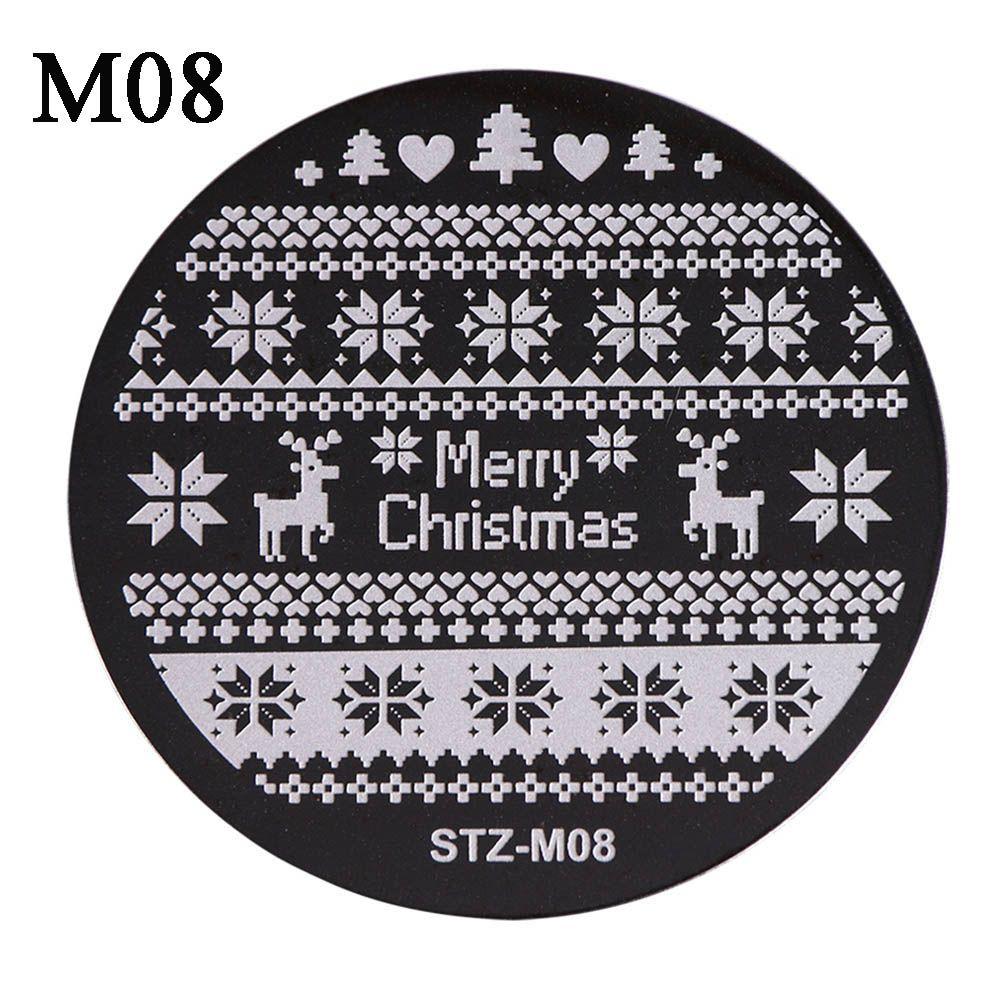 

Flake Flower Elk Stainless Steel Stamping Plates Christmas Stamp Stencil Round Nail Art Template M08
