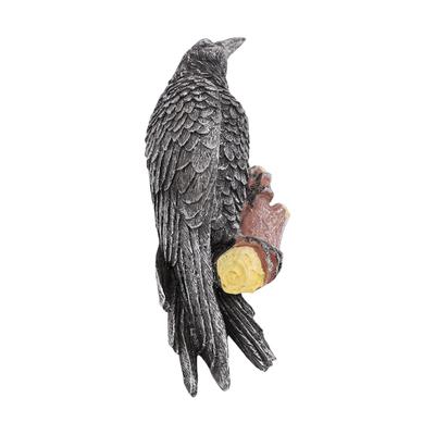 Resin Crow Figurine Lifelike Raven Perched On Branch Statue for Balcony Garden Yard