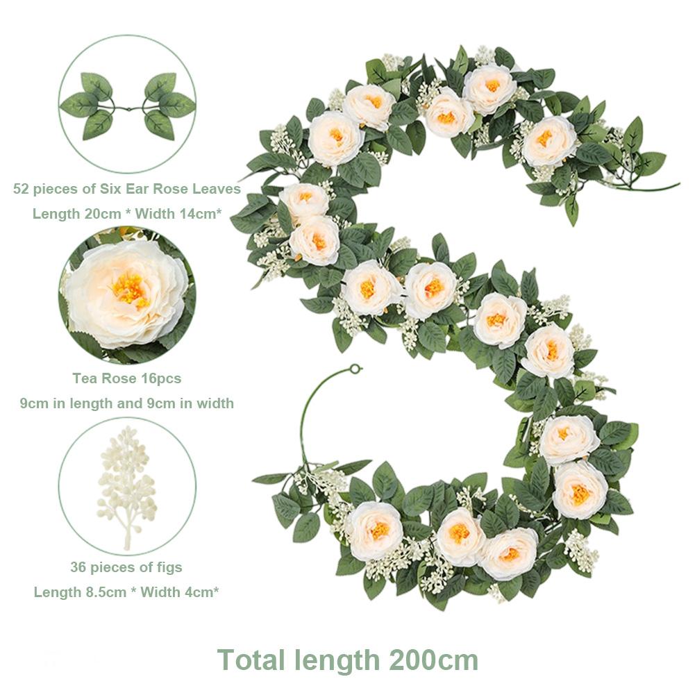2 Piece Artificial Eucalyptus Garland 200 Cm White Pink Beige Rose Pink Floral Decor Wedding Party Wall Hanging Home Backdrop