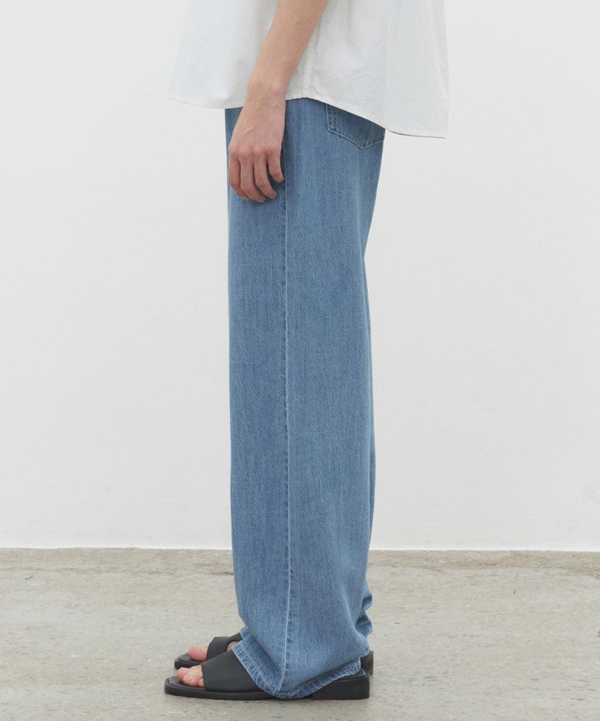 DECET [Summer Linen-Like] Linen Like Mid Rise Wide Jeans Dcpt039Blue