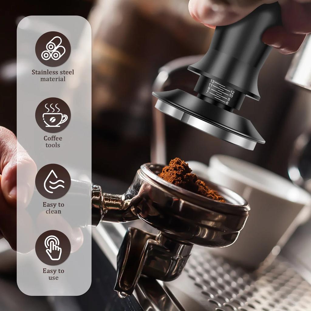 Espresso Tamper 304 Rustfritt Stål 51 mm Kaffetamper med Skala 30 lb Håndpresse Barista Kaffepresseverktøy Med Filterpapir