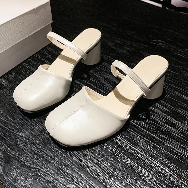 

Мода 2025 Новые полуносочные полушлепанцы Женское пальто на толстом каблуке, Модные летние босоножки на высоком каблуке 42