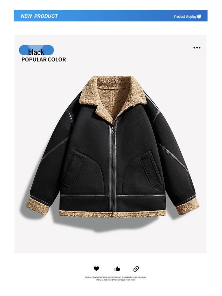 Men's Suede Plush Lined Autumn Stand-Up Collar Jacket