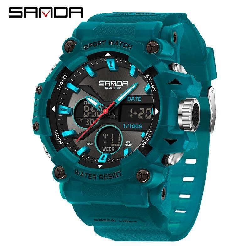 SANDA Fashion Sports Casual Electronic Man Watch Dual Digital Display Luminous Waterproof Multi-functional Watches for Men