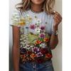 Comfortable Tee Fashion Women's Crew Neck Short Sleeve 3D Flower Color Printing Crew Neck T-Shirt Tops