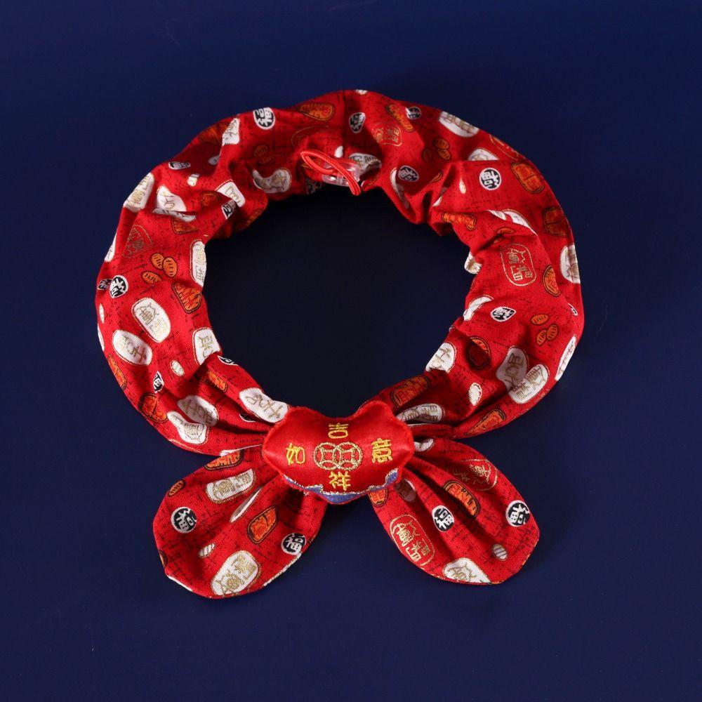 Chinese Style Pet New Year Scarf Collar Handmade Warm Pet Cat Tie Blessing Adjustable Dog Lion Dance Scarf New Year Celebration