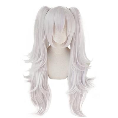 Heat-resistant Cosplay Wig, Twin Tail Buns, "The Second Castle" Design, White and Violet, for Cosplay, Halloween, Disguise, Wig + 3 Bonus Items