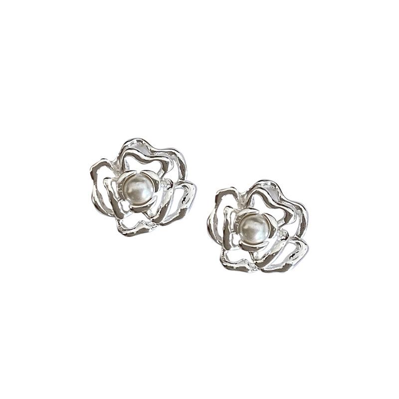 Pearl Hollow Camellia Stud Earrings: Unique, Elegant, Light Luxury Jewelry for Women