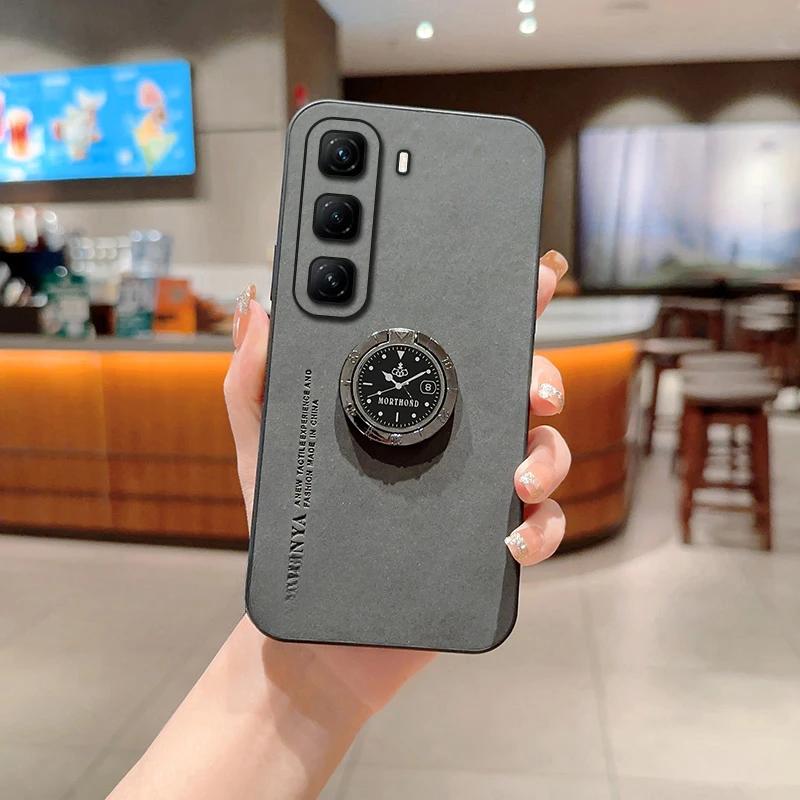 Für Infinix Hot 50 4G Schafsleder Magnetischer Ringständer Halter Handyhülle Für Infinix Hot 50 5G Matte Linsenschutzabdeckung