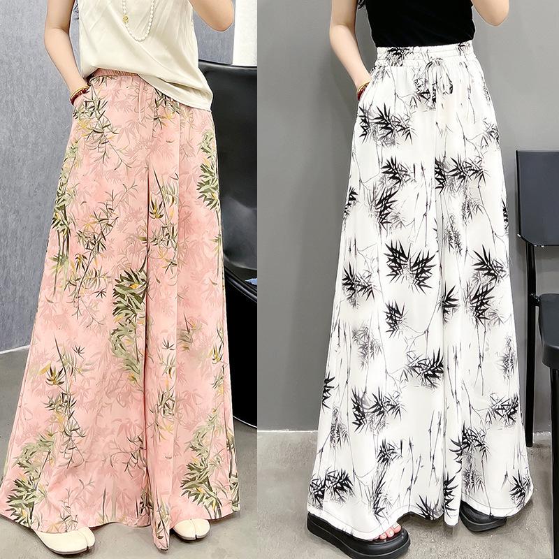 

240 Jin Plus Size Elastic Waist A-Line Wide Leg Skirt Pants - Slimming, Casual, Versatile, Printed Design 7XL (suggested weight 220-260 jin)