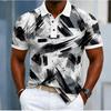 Men's Geometric Pattern Short Sleeve Polo Shirt with Turn-down Collar, Casual Sporty Style with Buttons