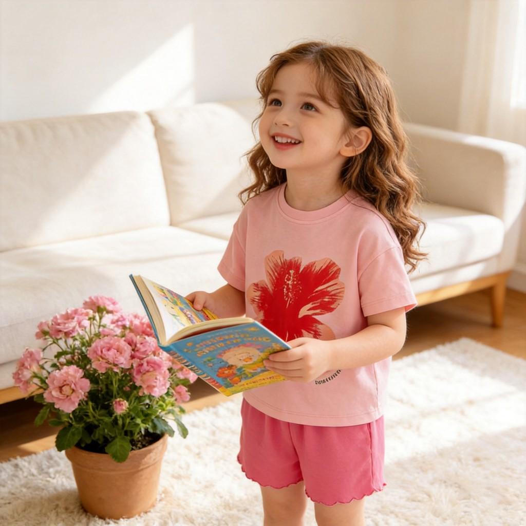 Girl Summer Cotton Pajama Set With Cartoon Print