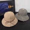 Women's Striped Fisherman Hat Trendy Summer Bucket Cap Casual Foldable Sun Protection Cap for Outdoor Activities