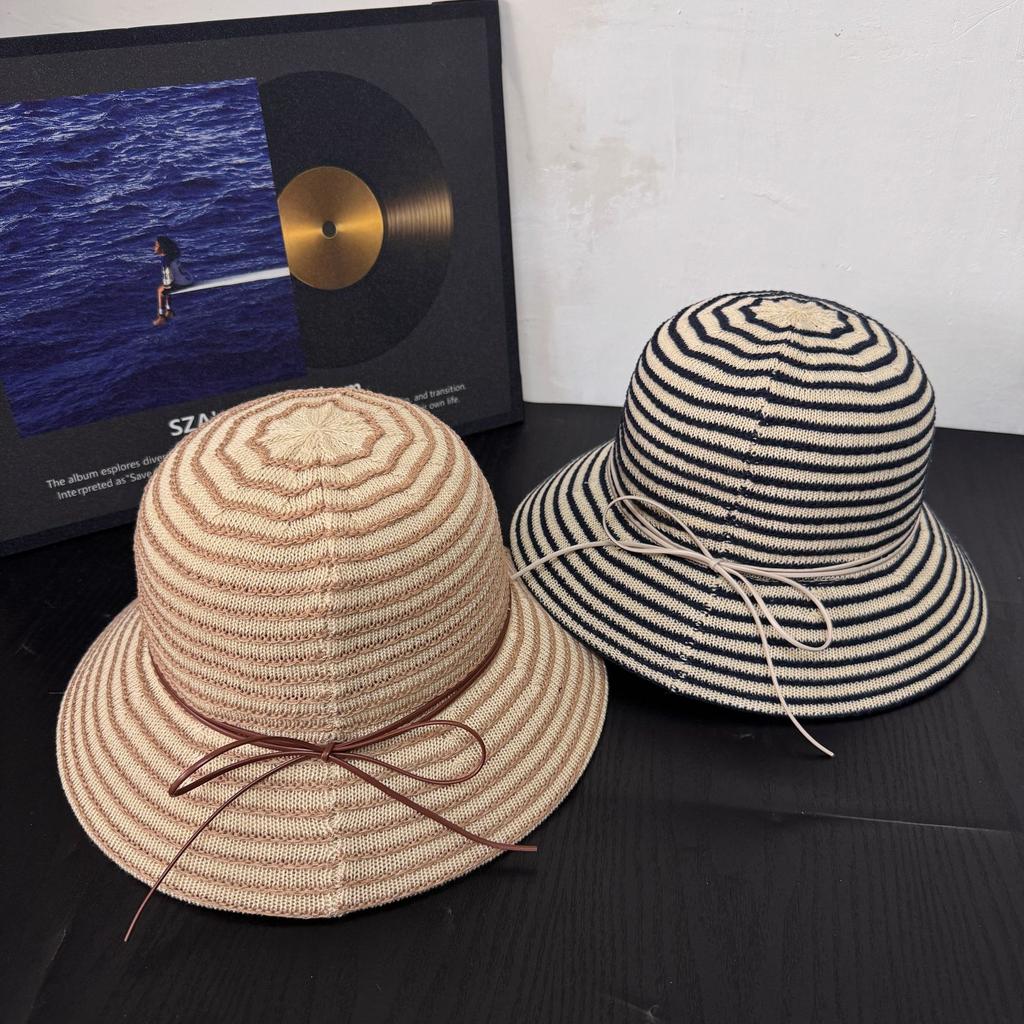 Women's Striped Fisherman Hat Trendy Summer Bucket Cap Casual Foldable Sun Protection Cap for Outdoor Activities