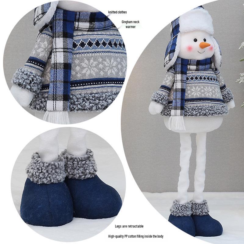 Blue Telescopic Snowman Plush Doll Christmas Decoration