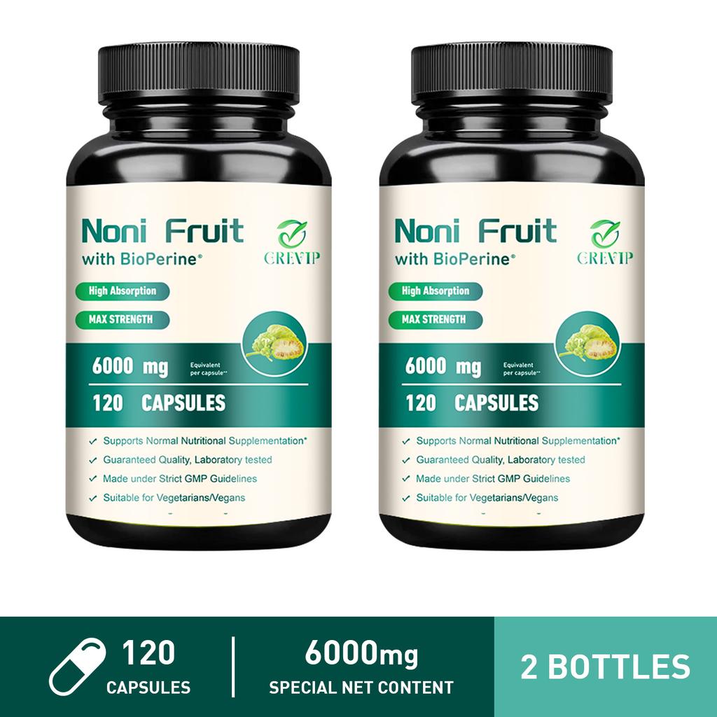 GREVIP Noni Fruit Extract Capsules, 6000 mg per serving, easily absorbed, suitable for adults.